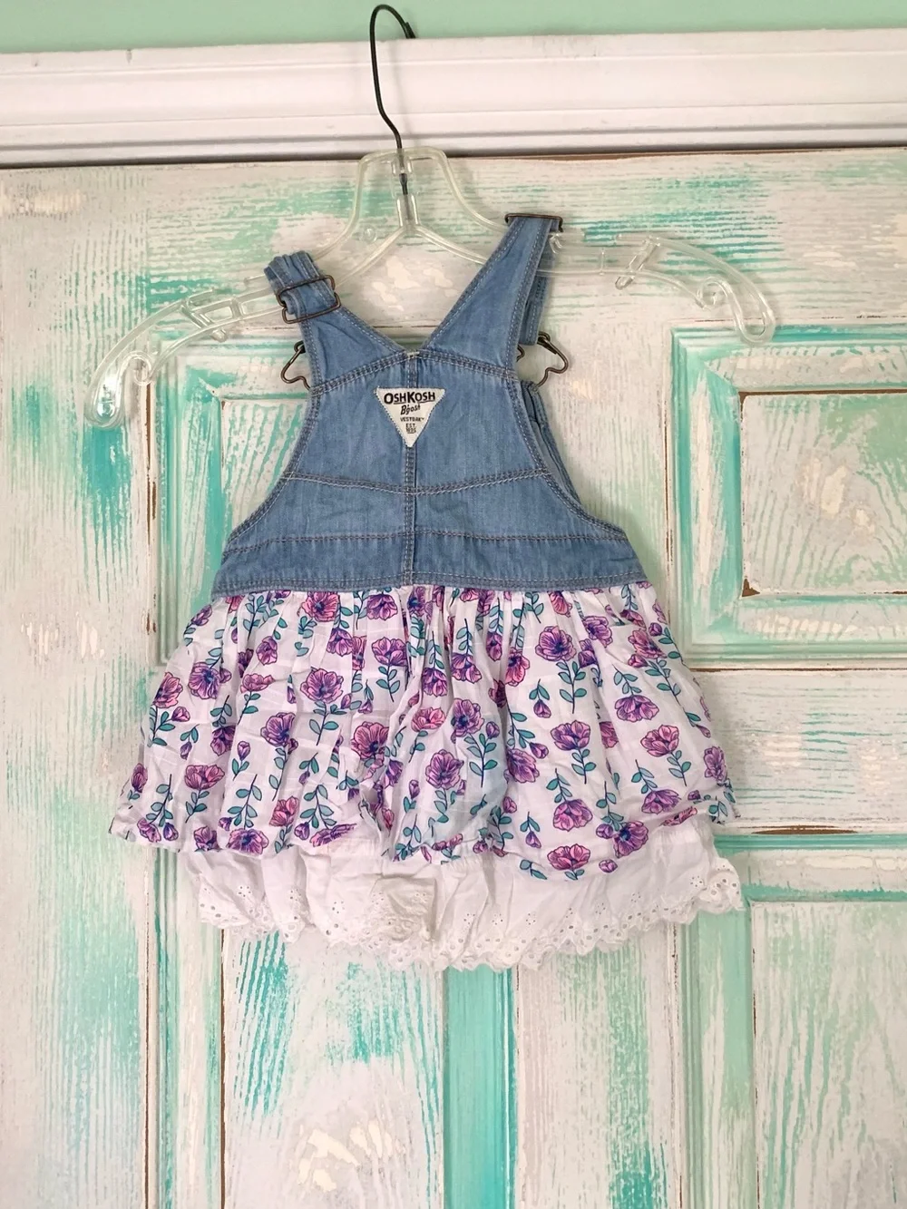 Oshkosh B’Gosh Denim & Floral Baby Girl Overall Dress 24M